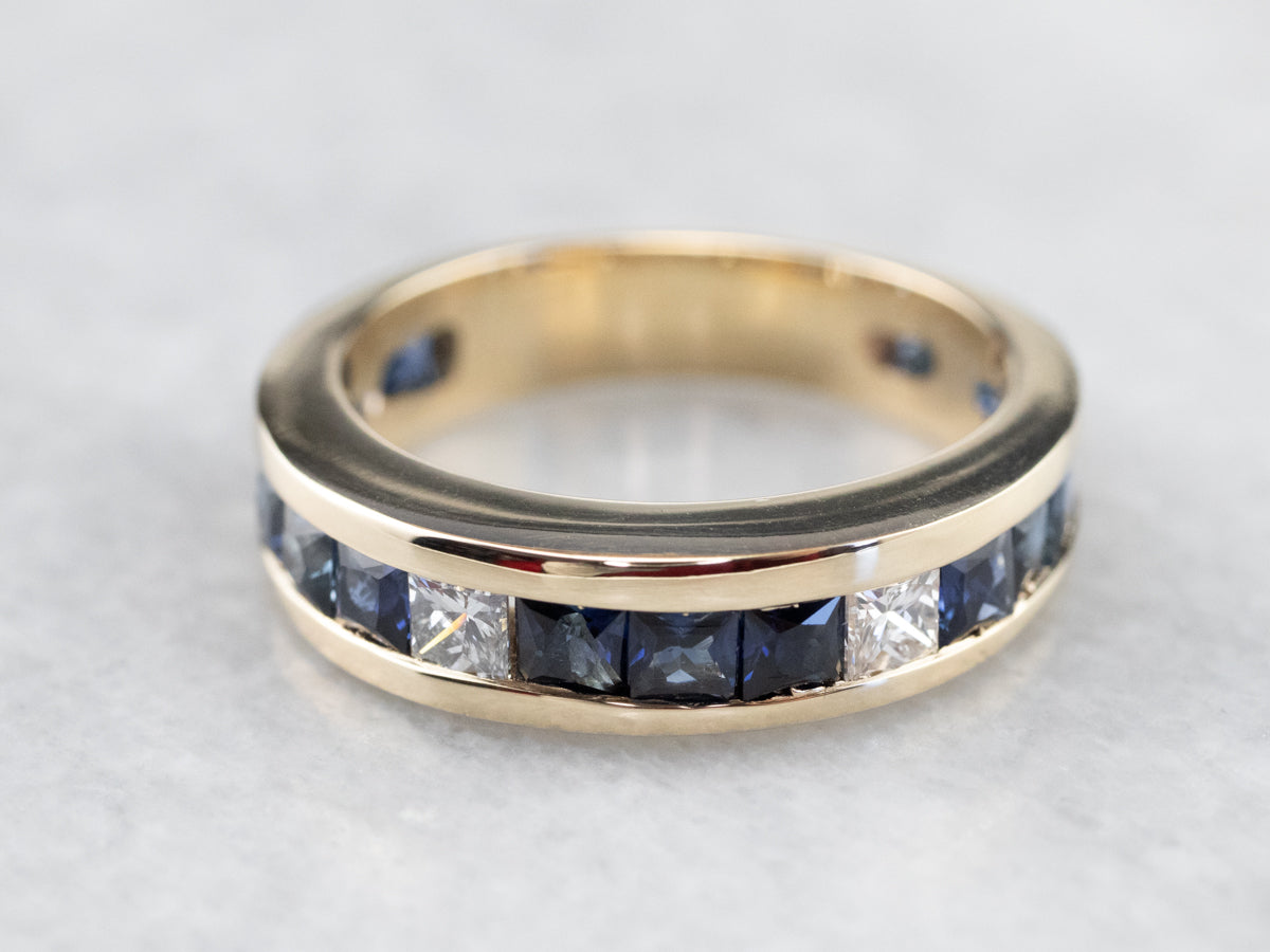 Gold Sapphire and Diamond Band