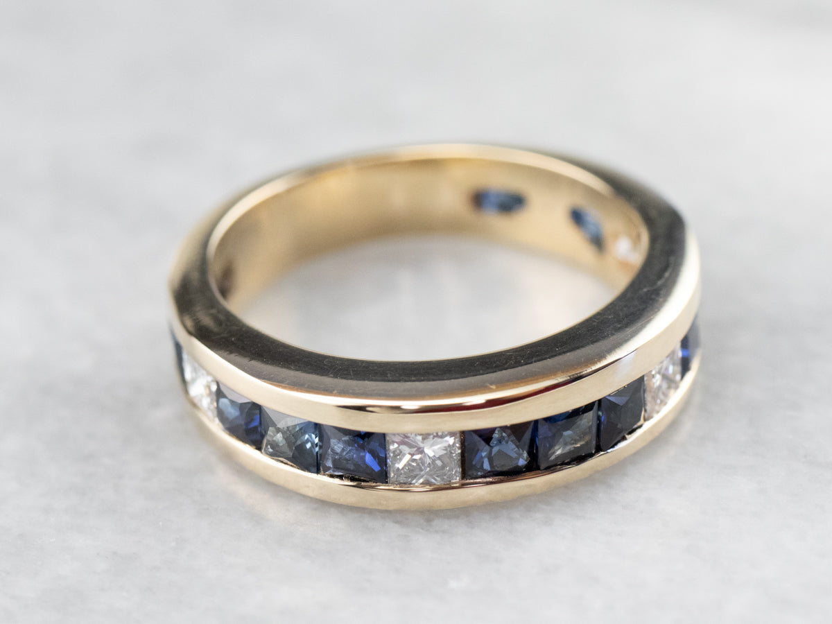 Gold Sapphire and Diamond Band
