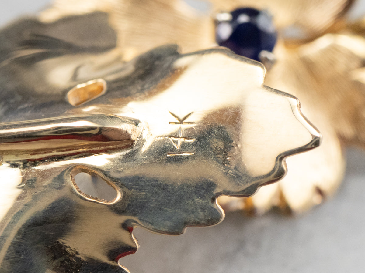 Gold Sapphire Leaf Drop Earrings