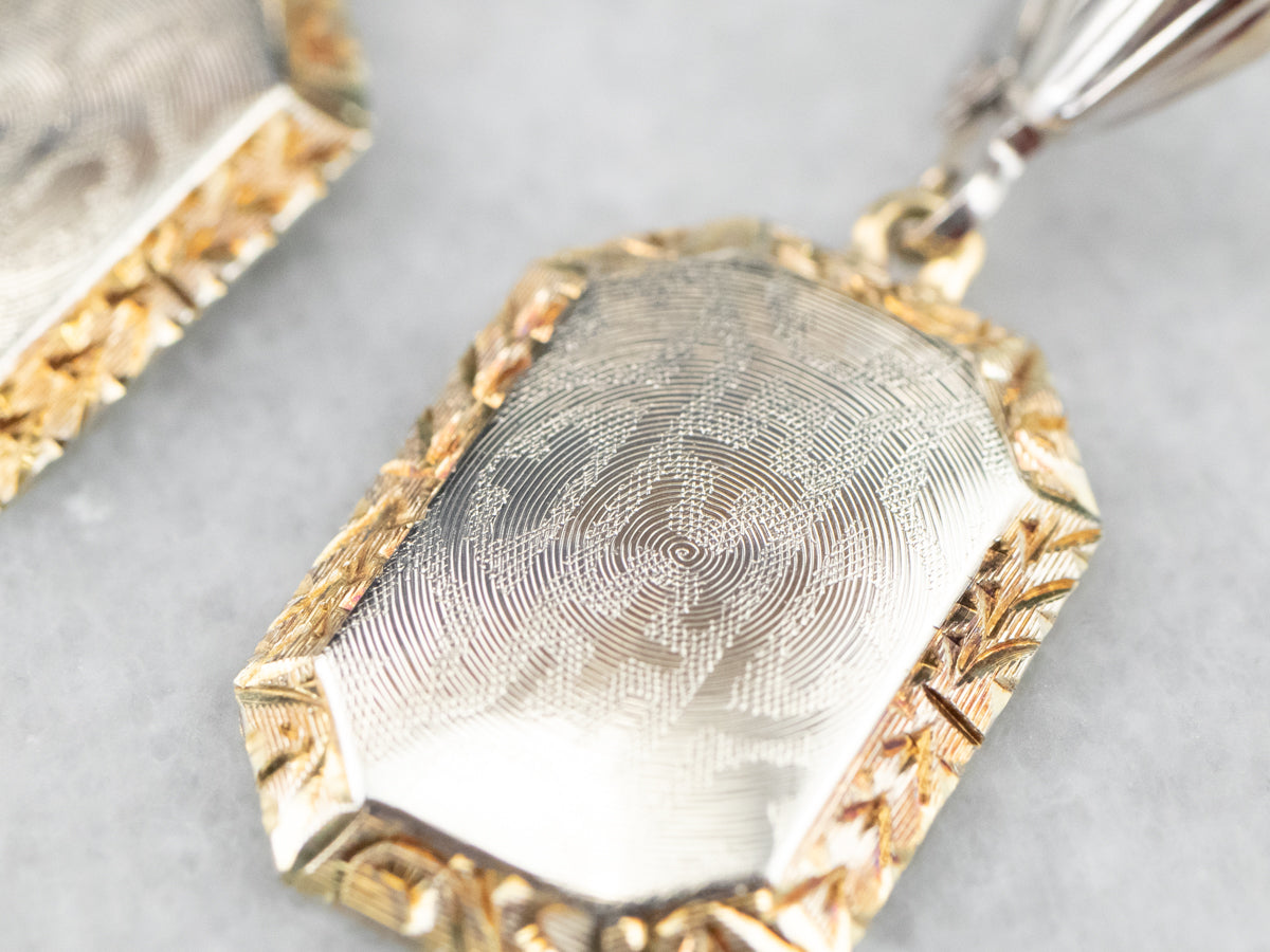 Etched Two Tone Gold Drop Earrings