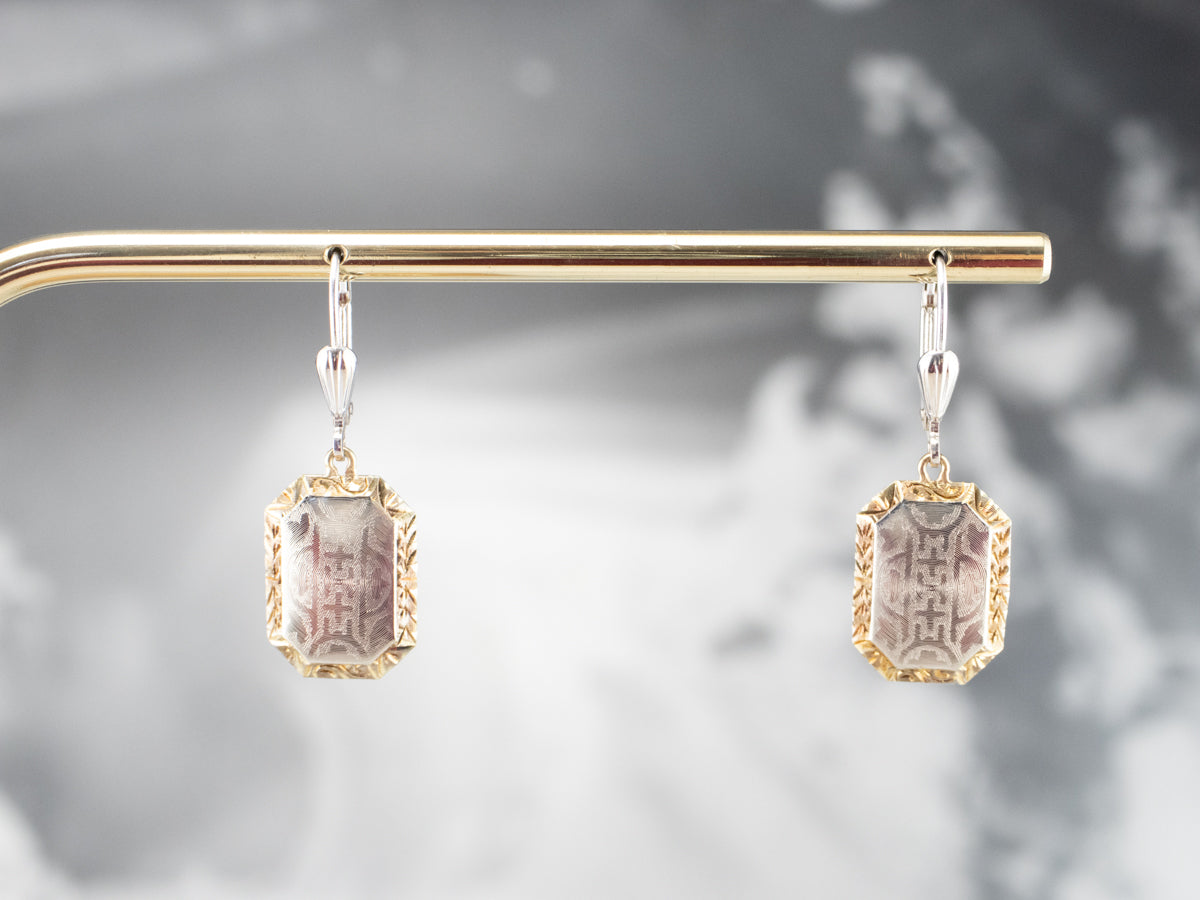 Etched Two Tone Gold Drop Earrings