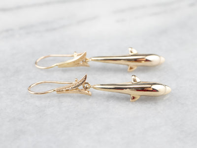 Gold Dolphin Drop Earrings