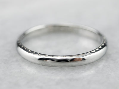 Vintage White Gold Wedding Band with Etched Profile