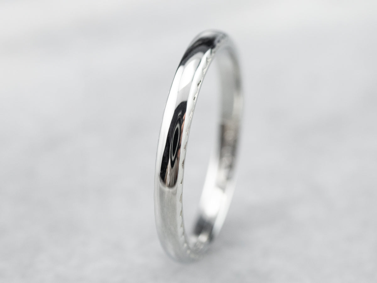 Vintage White Gold Wedding Band with Etched Profile