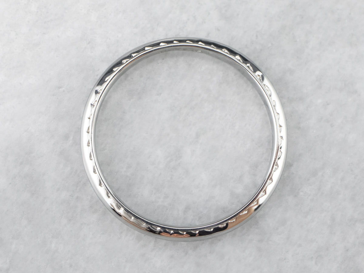 Vintage White Gold Wedding Band with Etched Profile