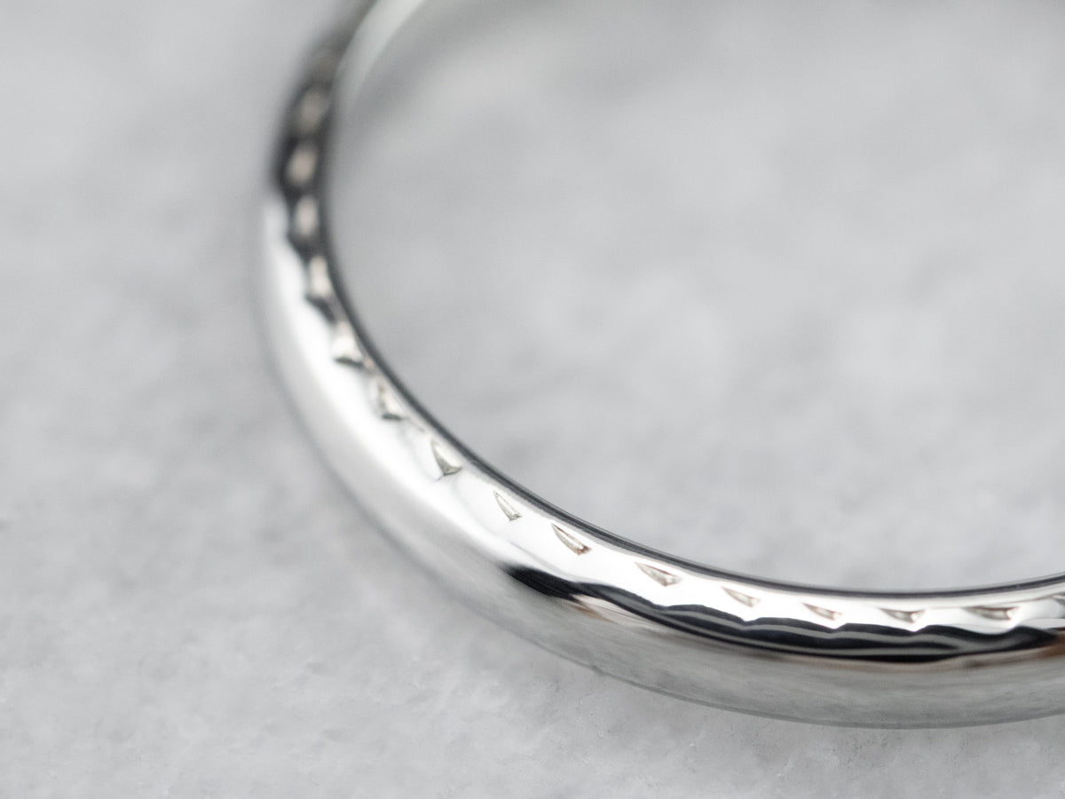 Vintage White Gold Wedding Band with Etched Profile
