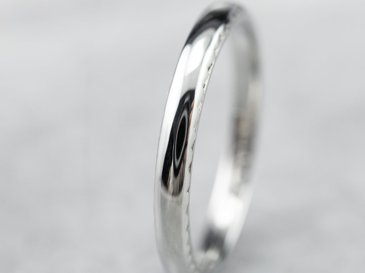 Vintage White Gold Wedding Band with Etched Profile