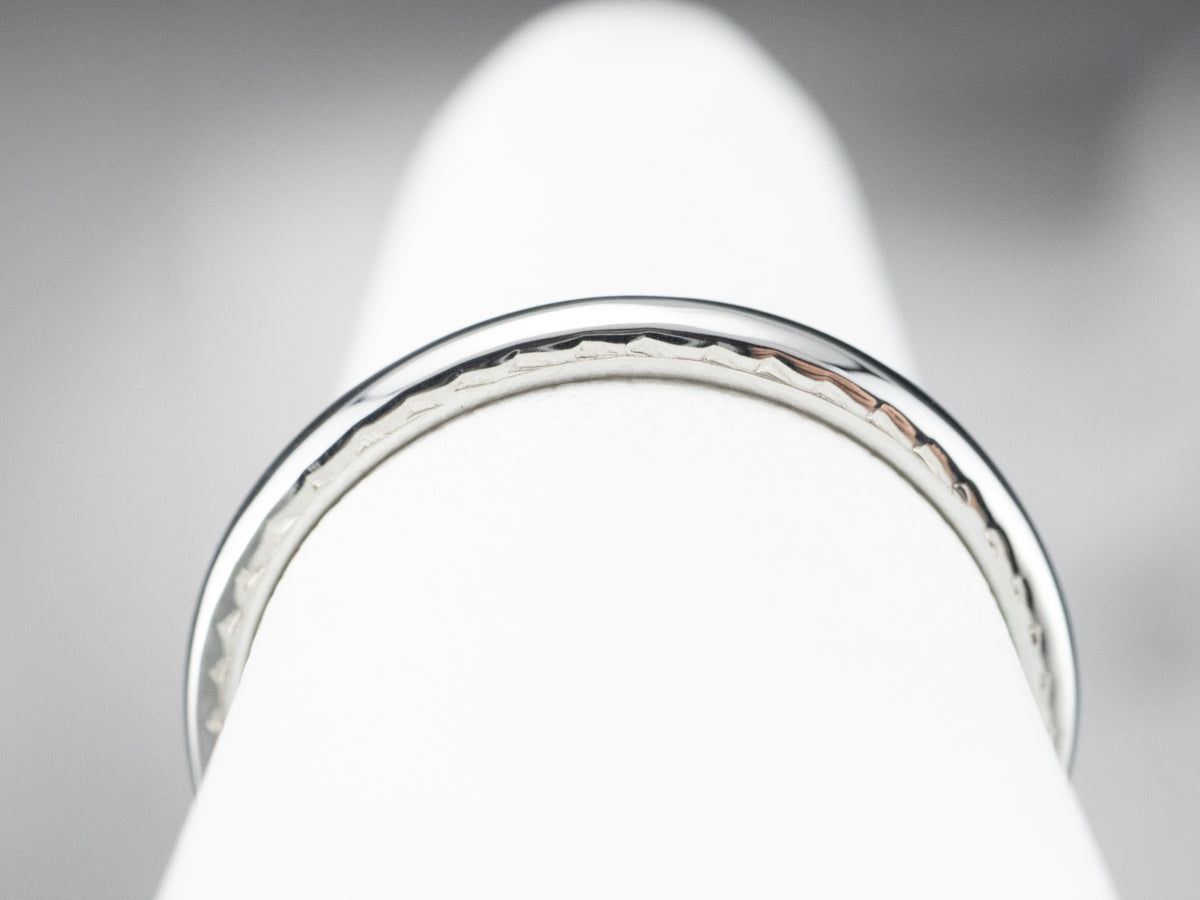 Vintage White Gold Wedding Band with Etched Profile