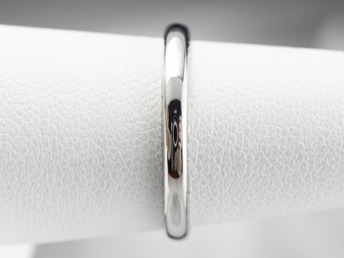 Vintage White Gold Wedding Band with Etched Profile