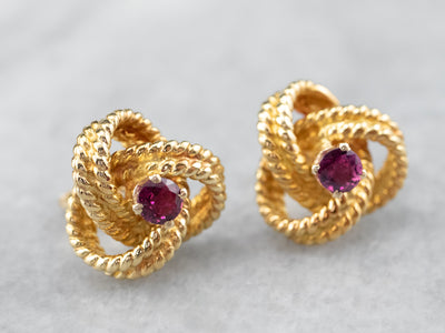 Ruby Twisted Knot Gold Stud Earrings