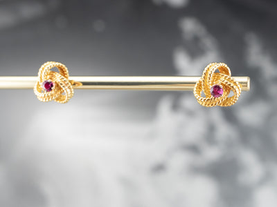 Ruby Twisted Knot Gold Stud Earrings
