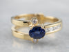 Asymmetrical Modernist Sapphire Diamond Gold Ring