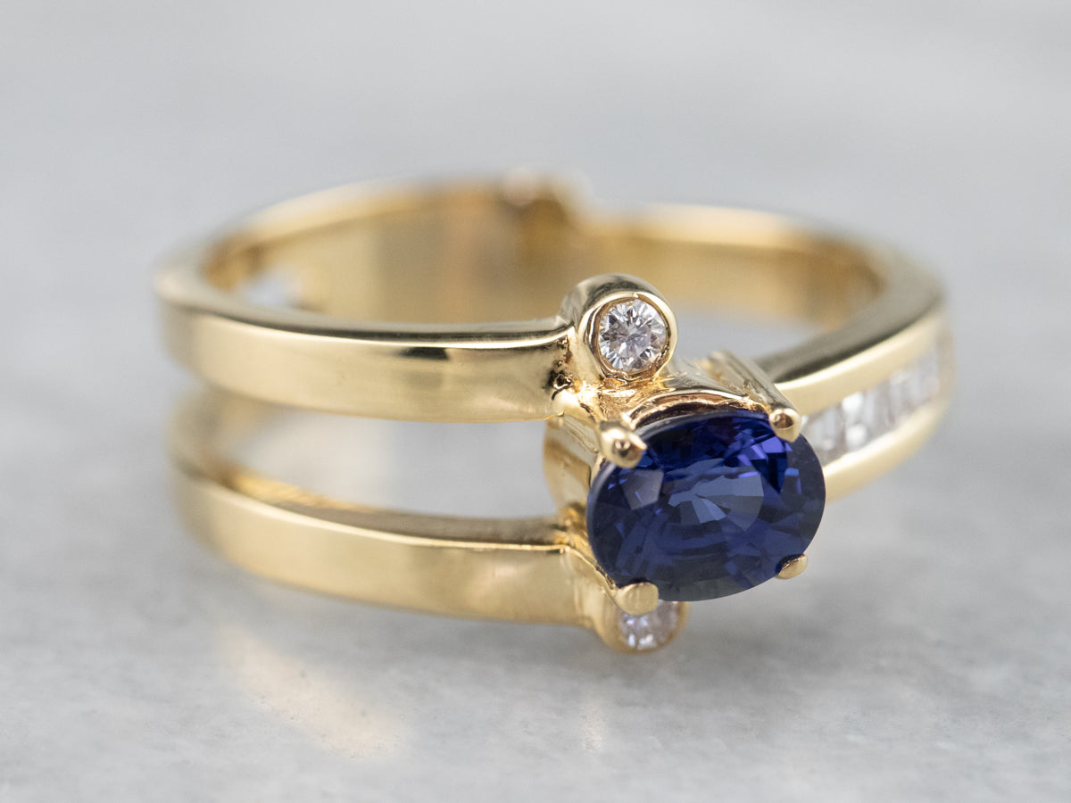 Asymmetrical Modernist Sapphire Diamond Gold Ring