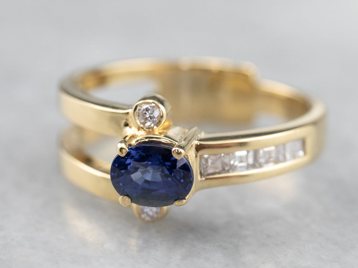 Asymmetrical Modernist Sapphire Diamond Gold Ring
