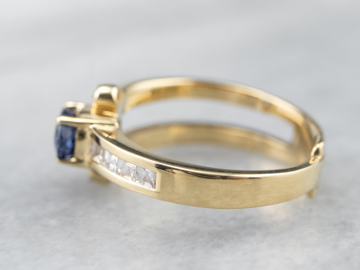 Asymmetrical Modernist Sapphire Diamond Gold Ring