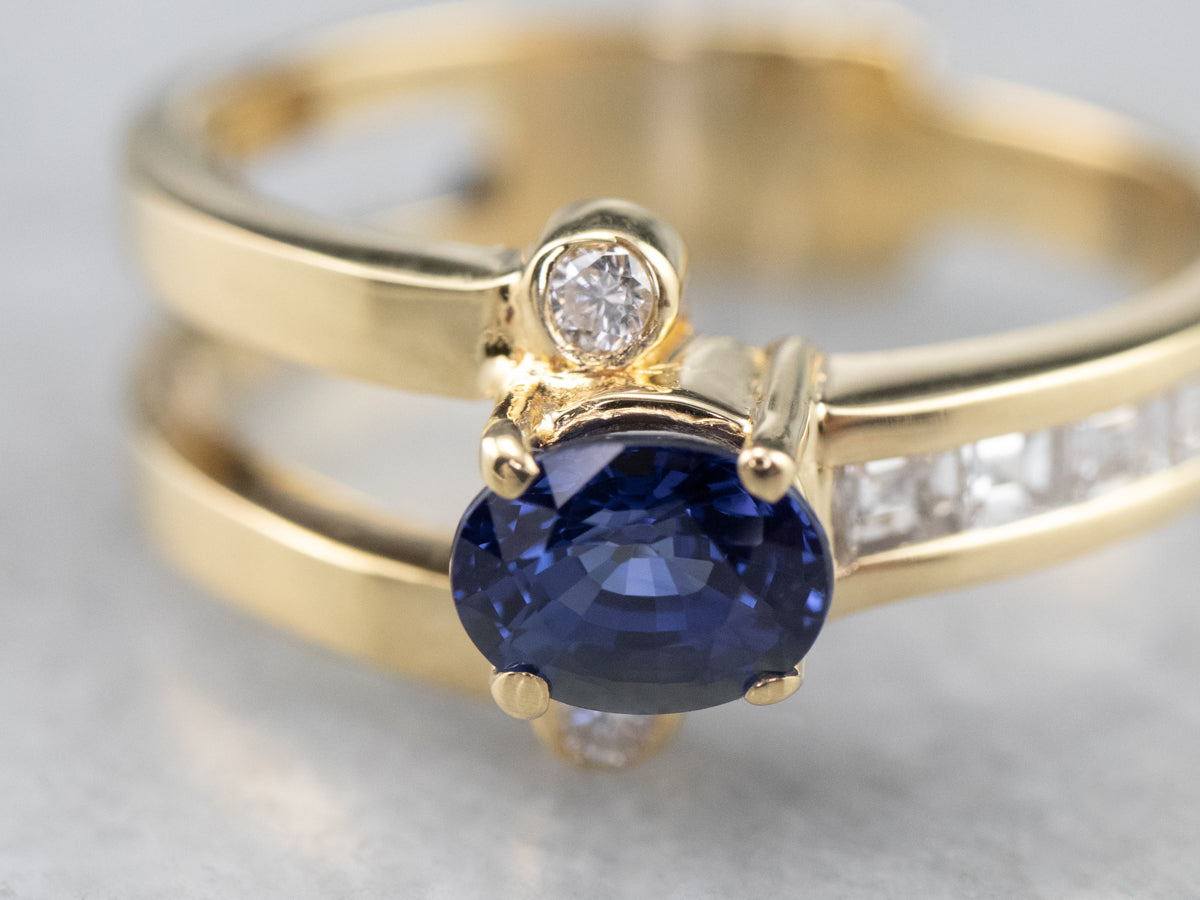 Asymmetrical Modernist Sapphire Diamond Gold Ring