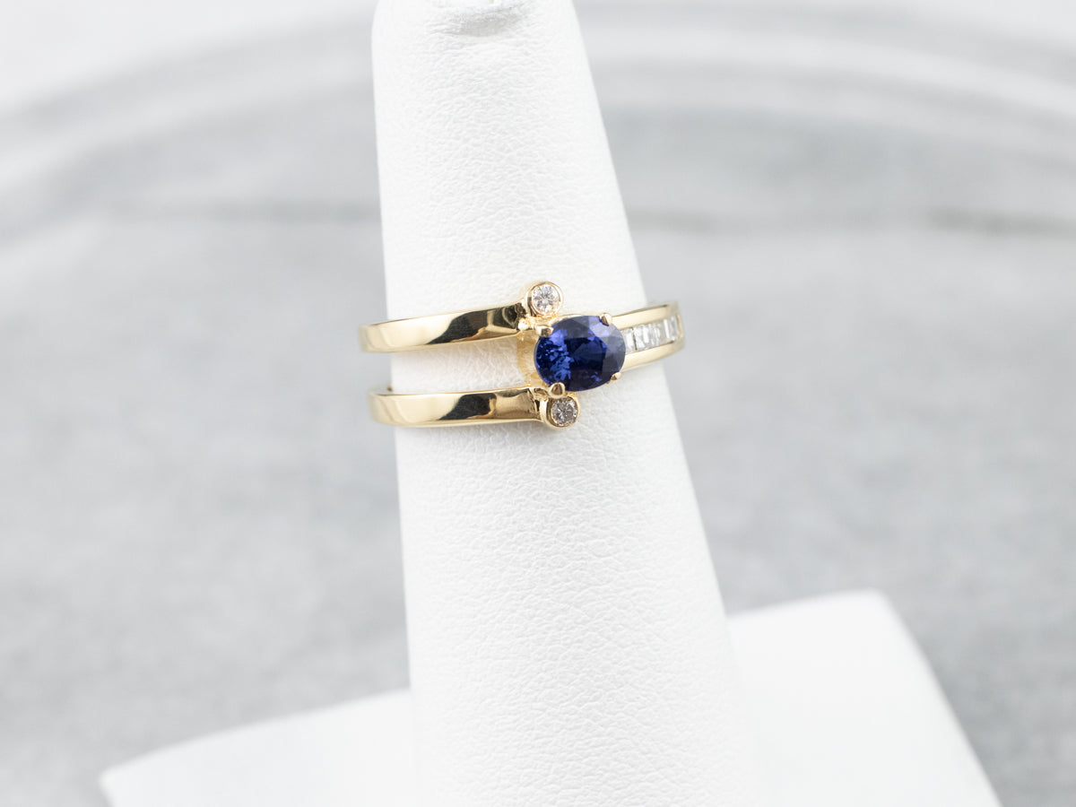 Asymmetrical Modernist Sapphire Diamond Gold Ring