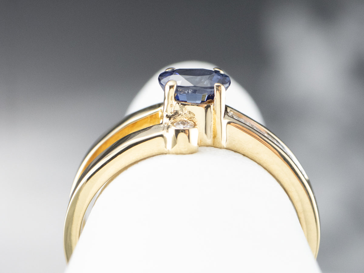 Asymmetrical Modernist Sapphire Diamond Gold Ring