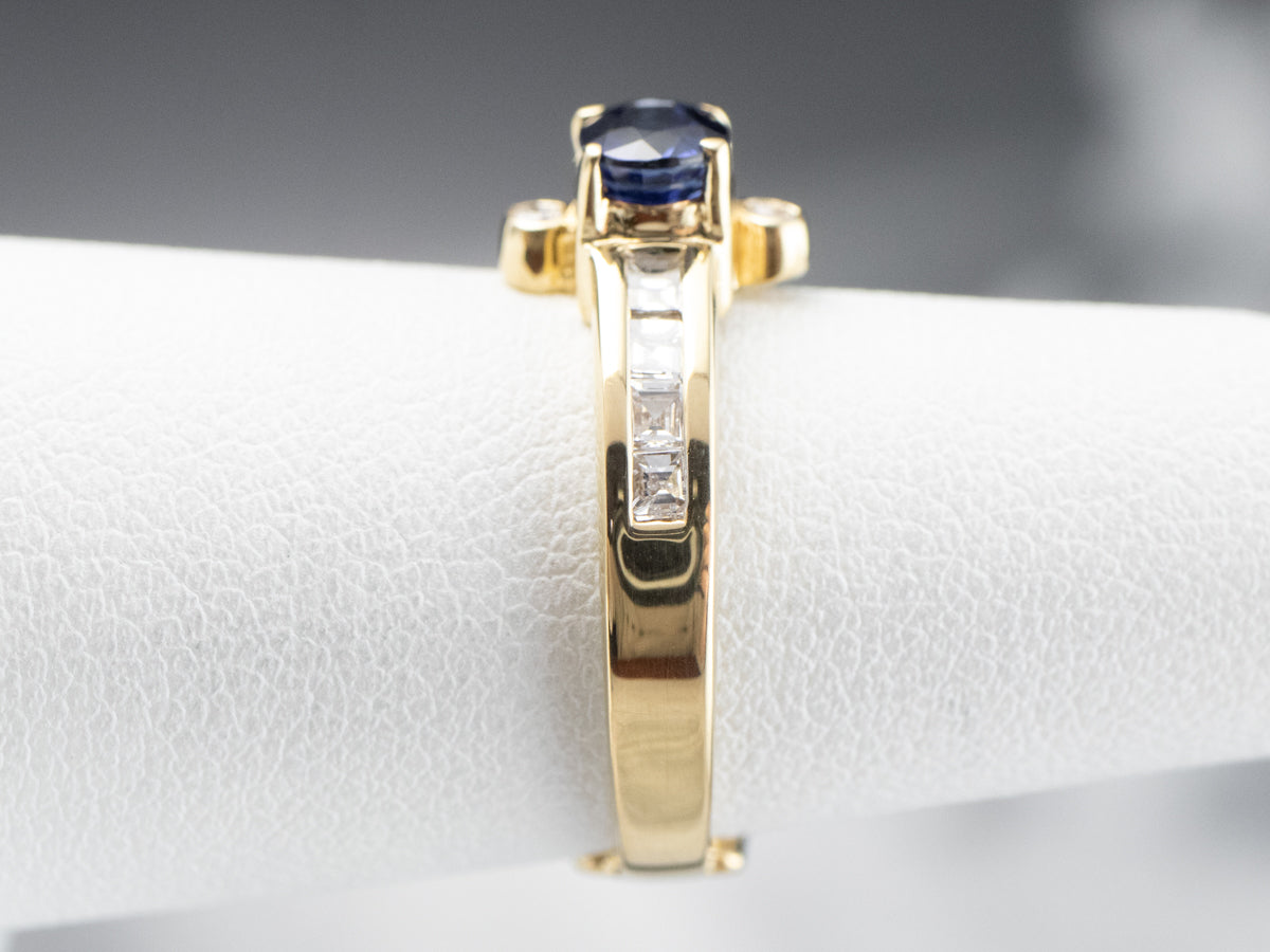 Asymmetrical Modernist Sapphire Diamond Gold Ring
