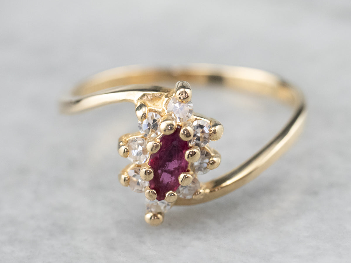 Marquise Ruby Diamond Halo Gold Ring