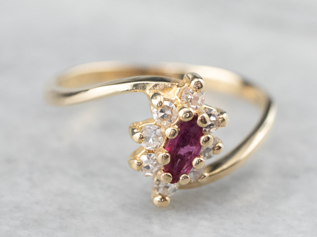 Marquise Ruby Diamond Halo Gold Ring