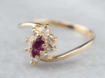 Marquise Ruby Diamond Halo Gold Ring