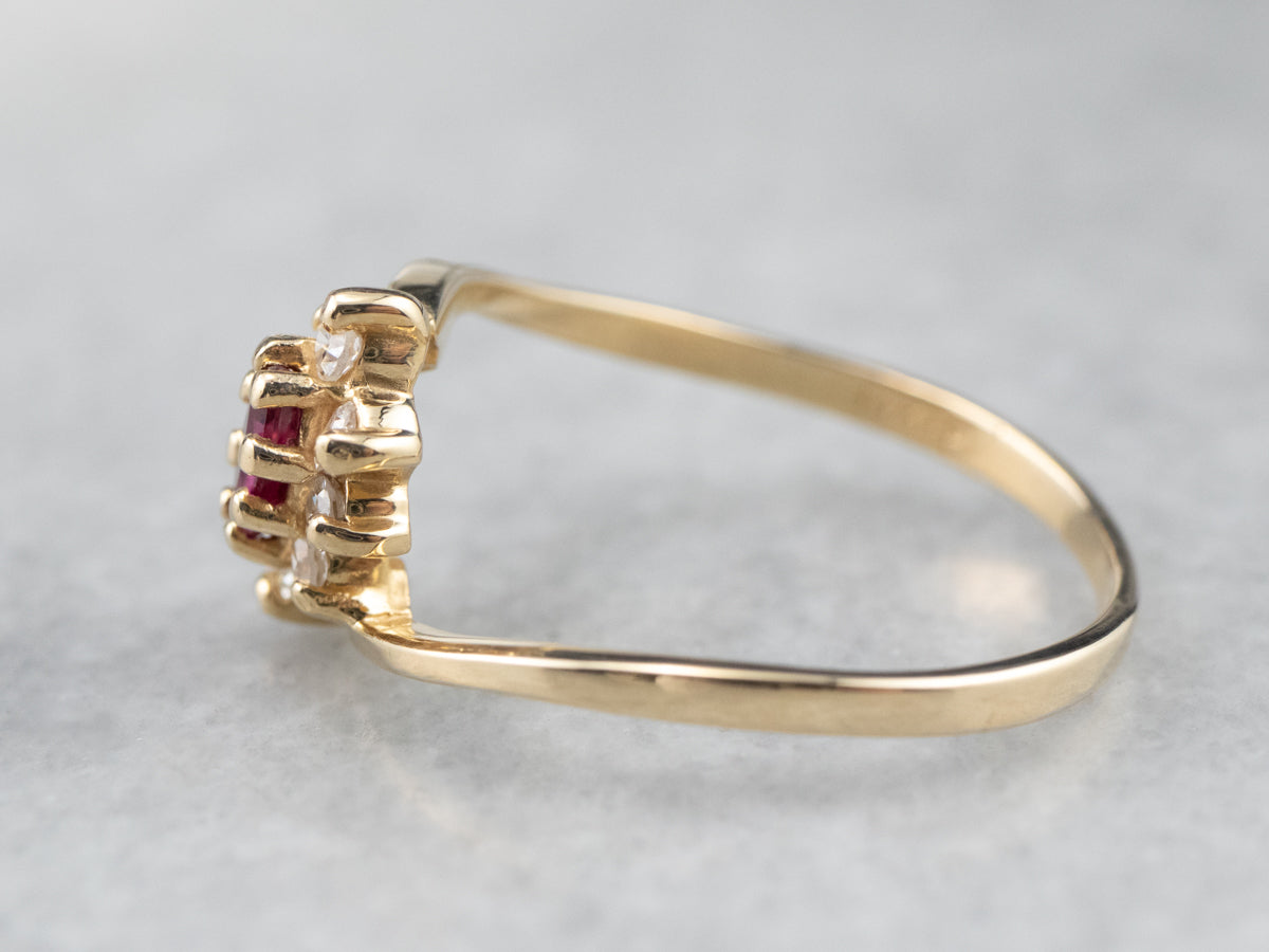 Marquise Ruby Diamond Halo Gold Ring