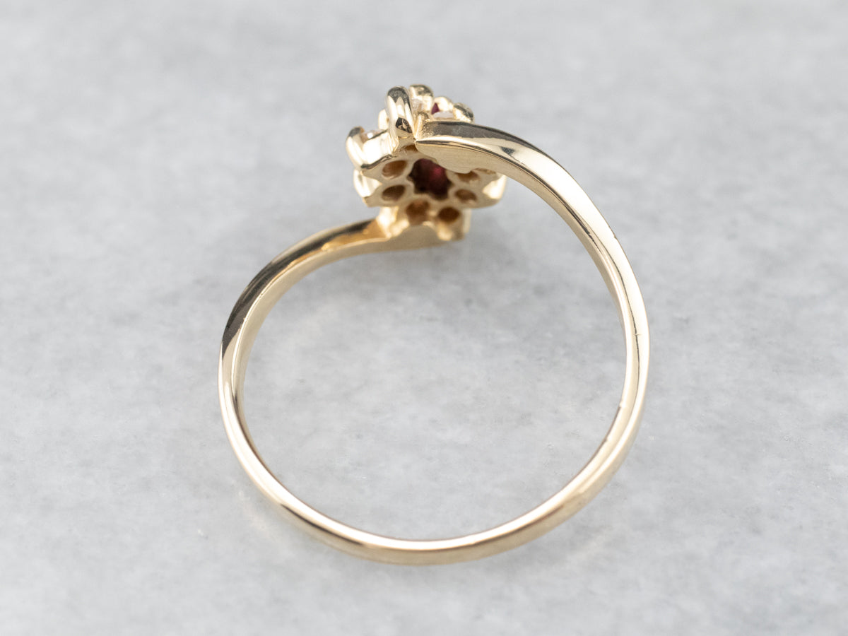 Marquise Ruby Diamond Halo Gold Ring