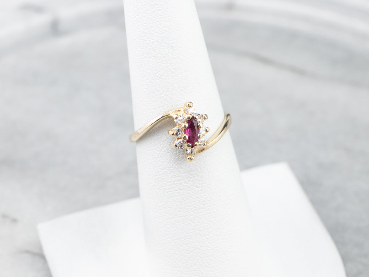 Marquise Ruby Diamond Halo Gold Ring