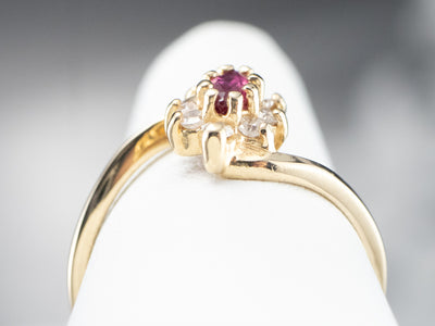 Marquise Ruby Diamond Halo Gold Ring