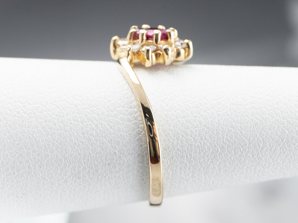 Marquise Ruby Diamond Halo Gold Ring