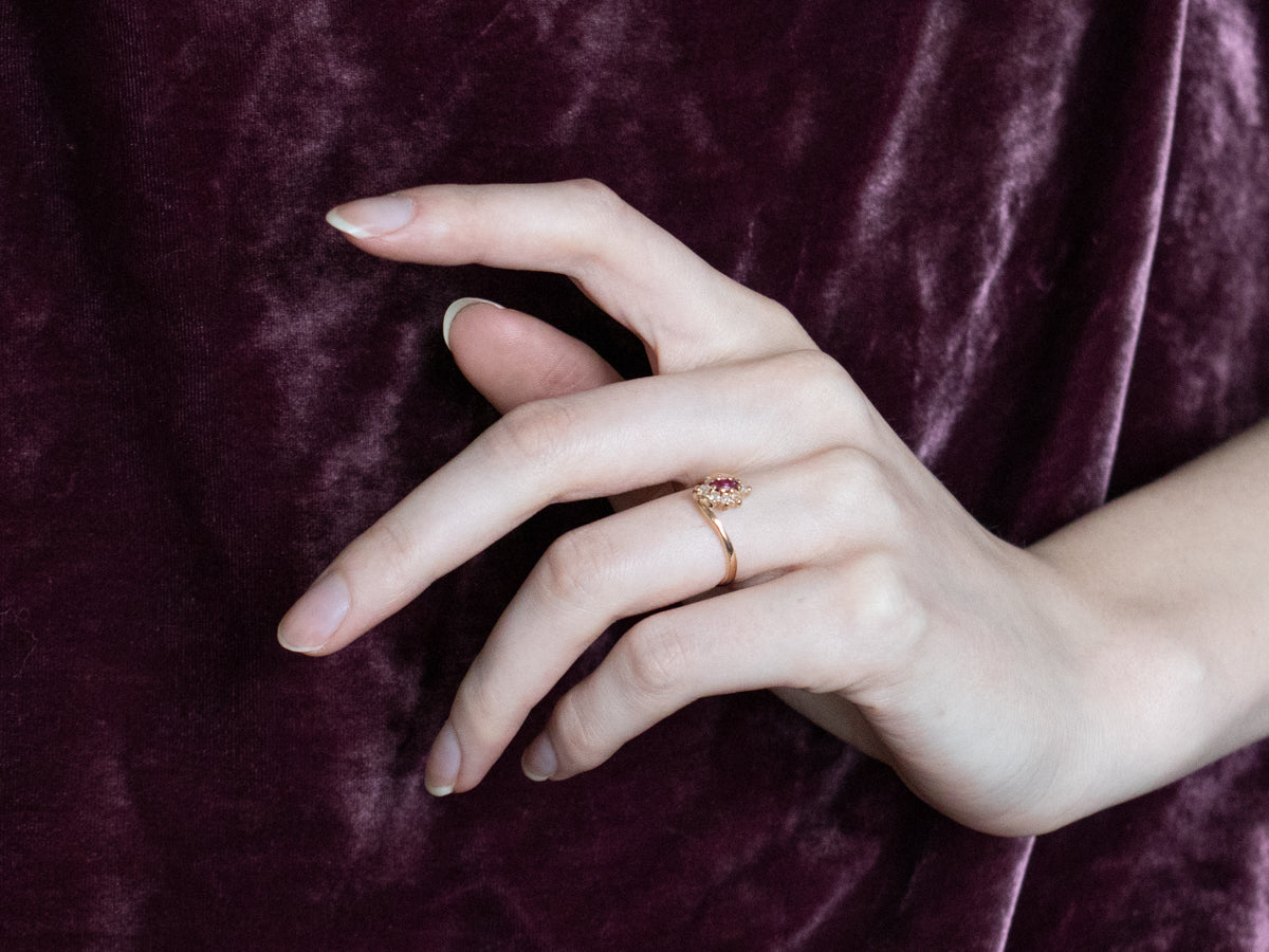 Marquise Ruby Diamond Halo Gold Ring