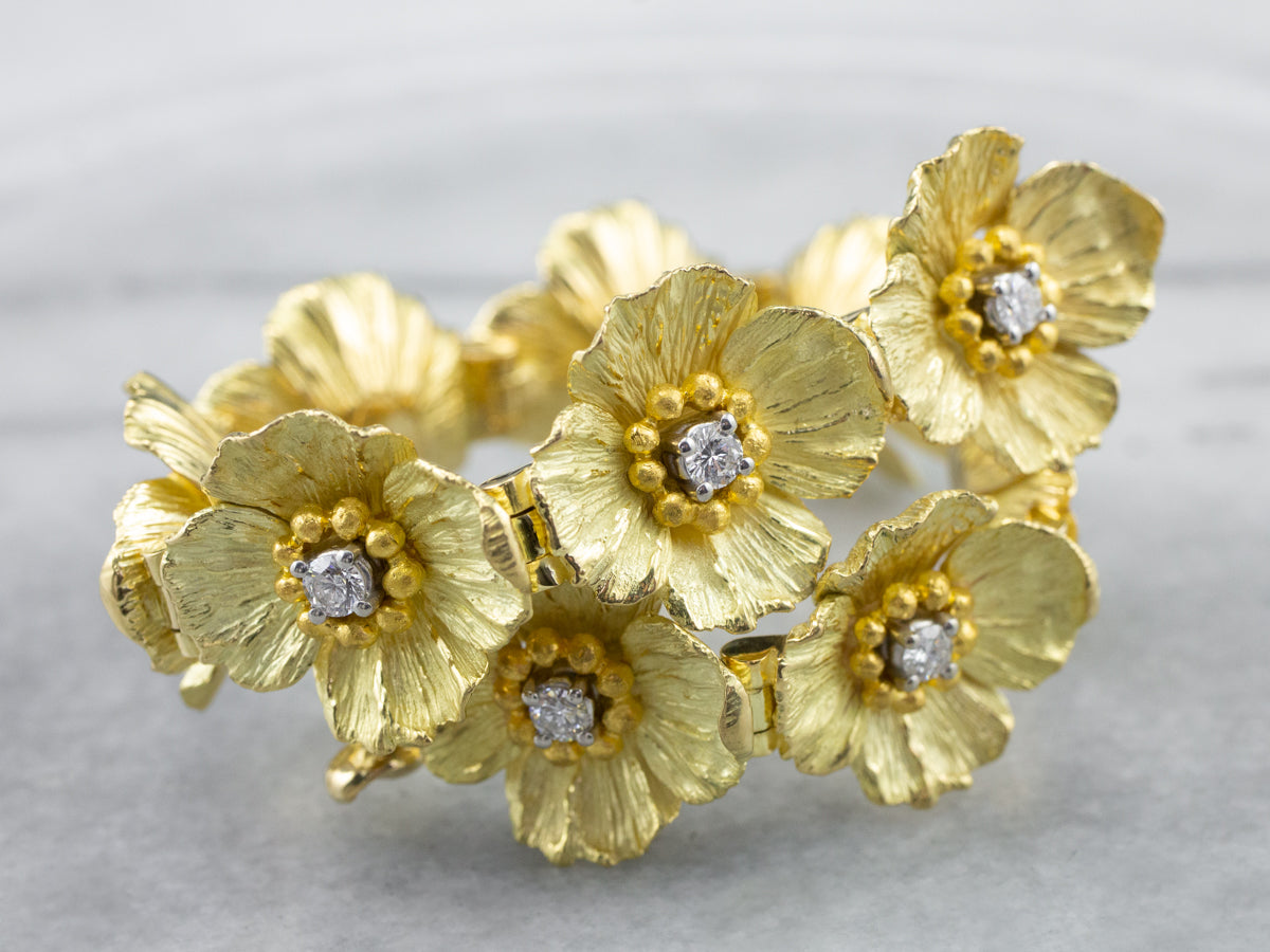 High Karat Gold Diamond Flower Link Bracelet