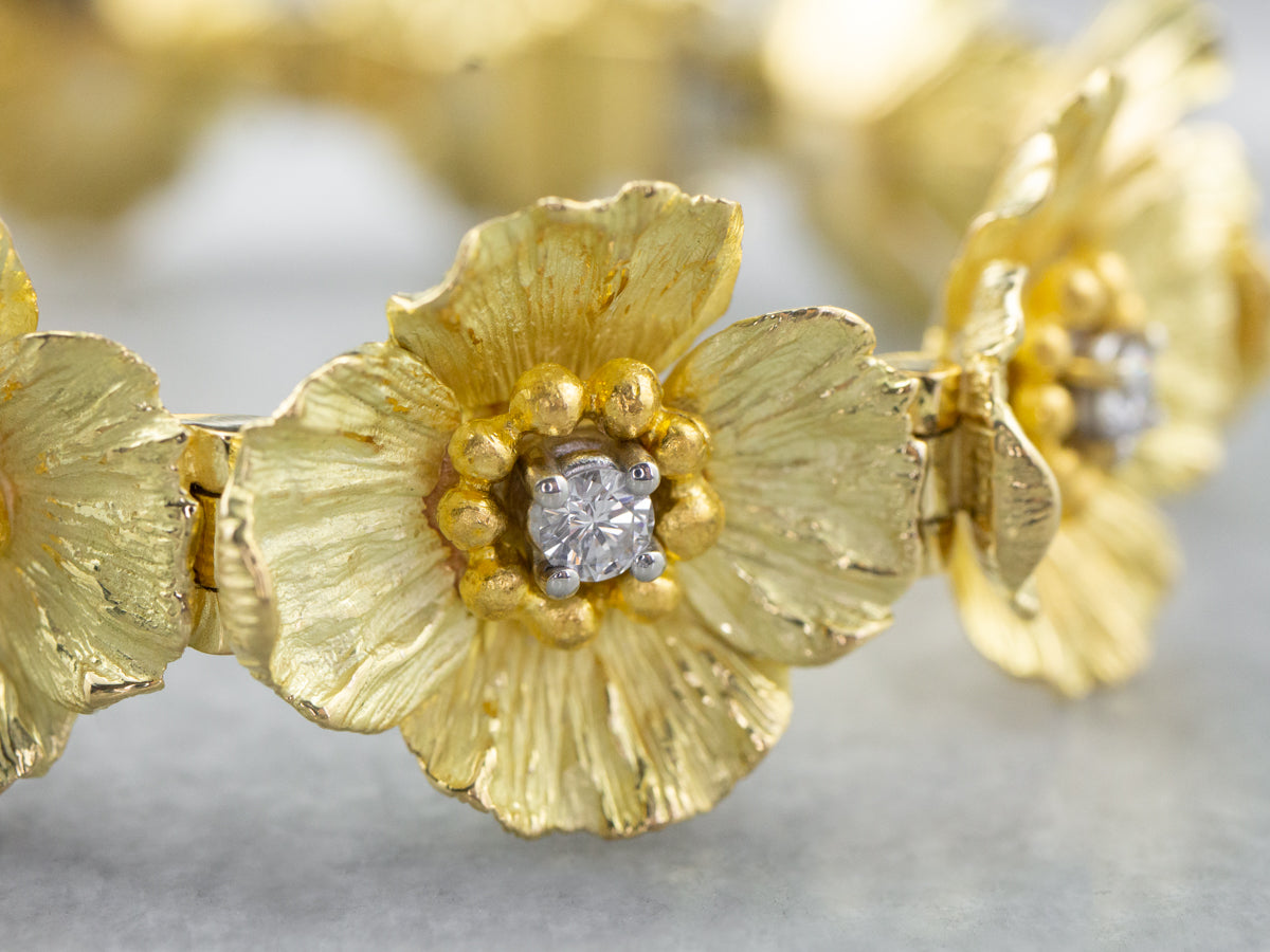 High Karat Gold Diamond Flower Link Bracelet