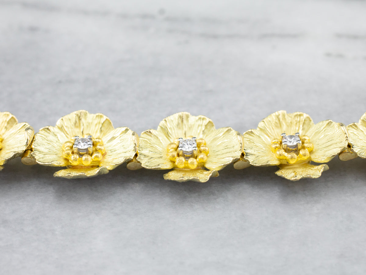 High Karat Gold Diamond Flower Link Bracelet
