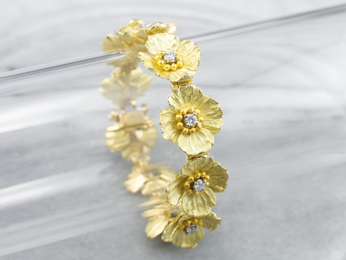 High Karat Gold Diamond Flower Link Bracelet