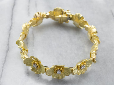 High Karat Gold Diamond Flower Link Bracelet
