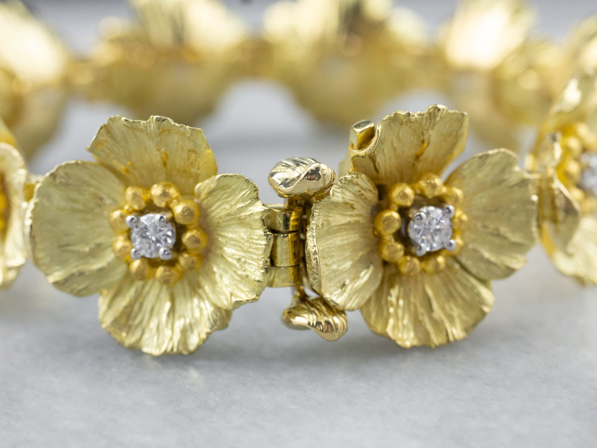 High Karat Gold Diamond Flower Link Bracelet