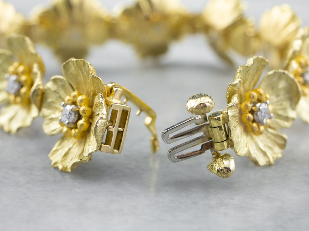 High Karat Gold Diamond Flower Link Bracelet