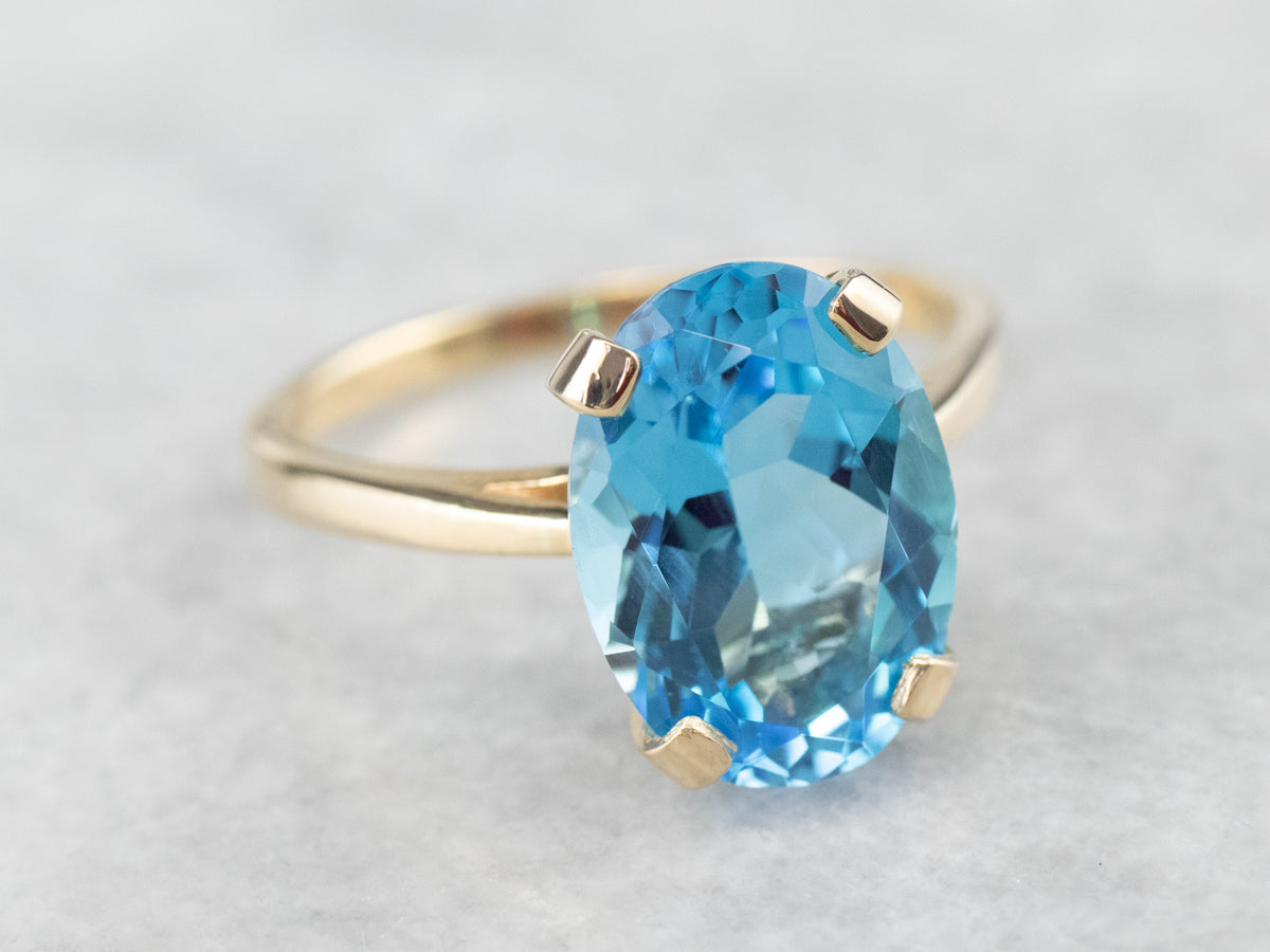 Yellow Gold Blue Topaz Cocktail Ring