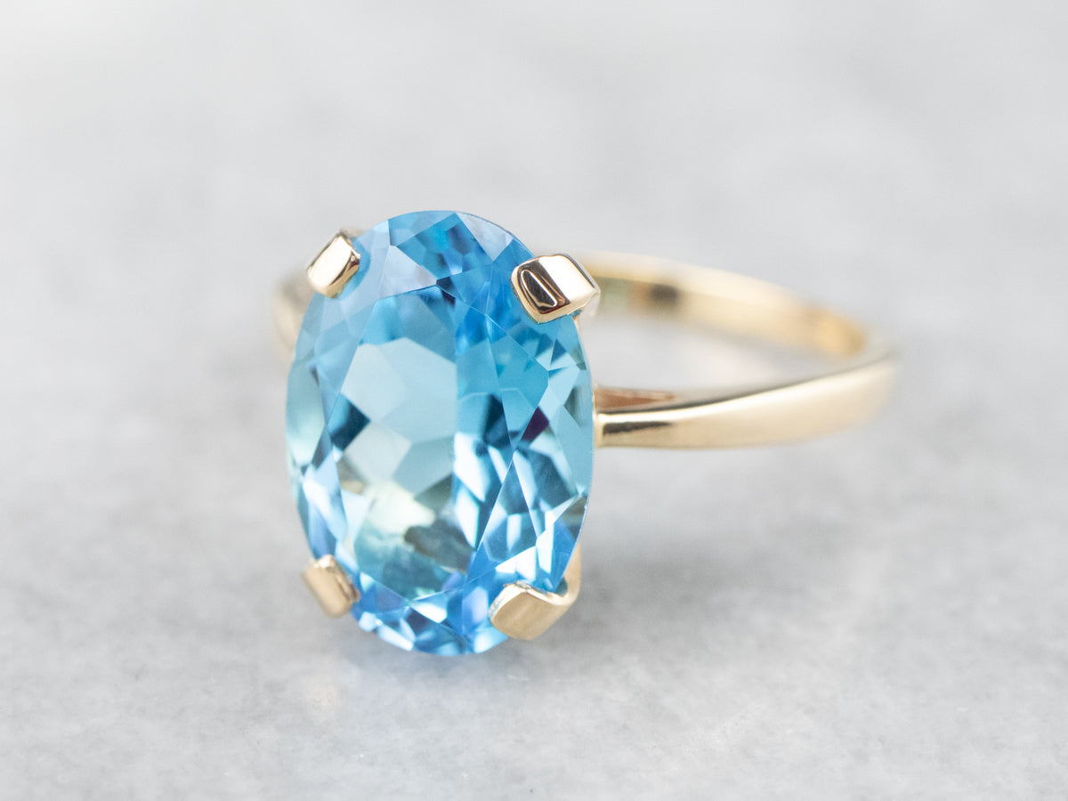 Yellow Gold Blue Topaz Cocktail Ring
