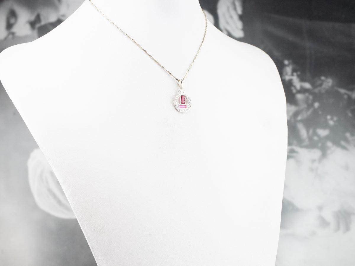 Art Deco Synthetic Ruby and Diamond Pendant