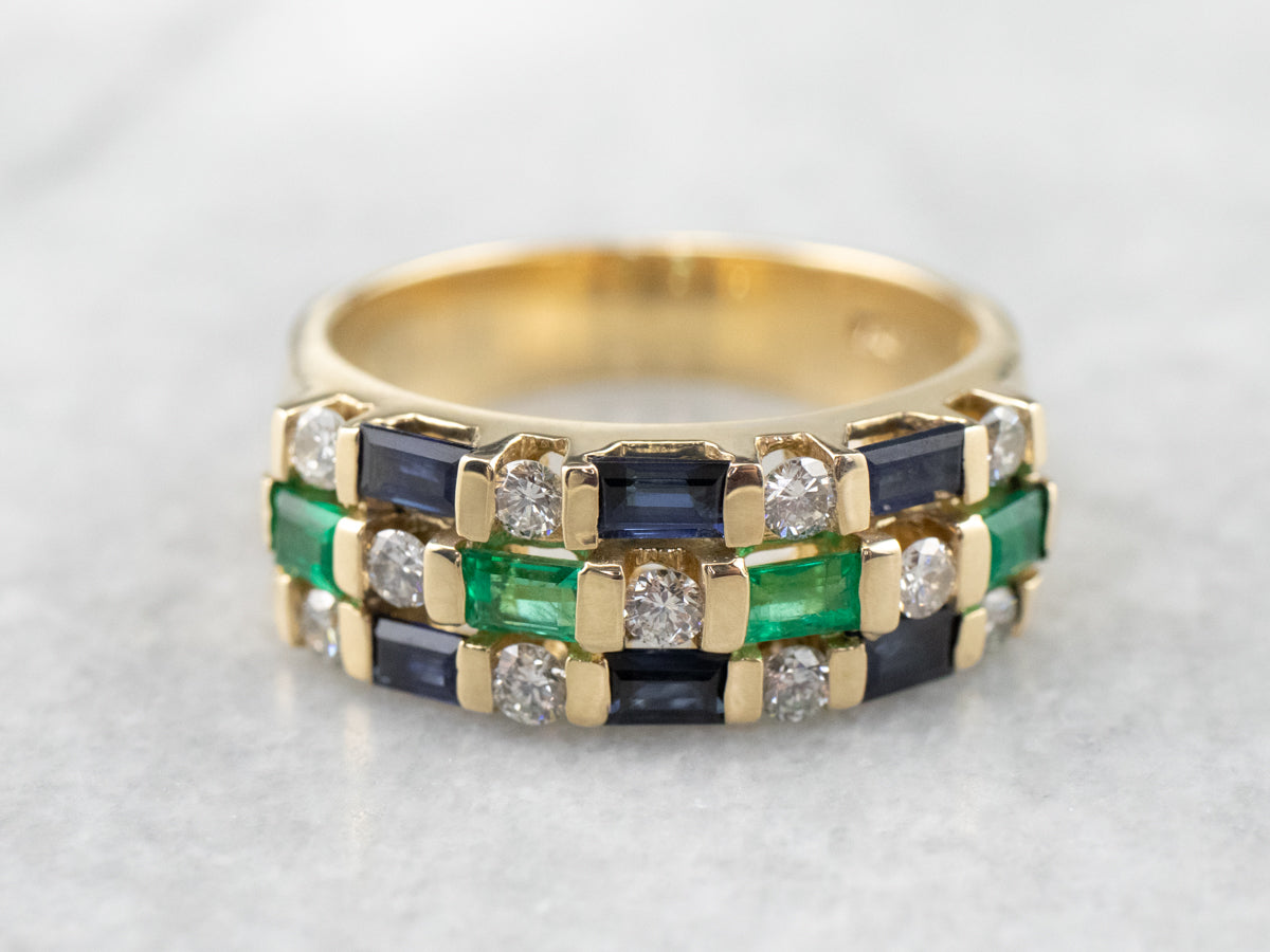 Diamond Emerald and Sapphire Cocktail Band