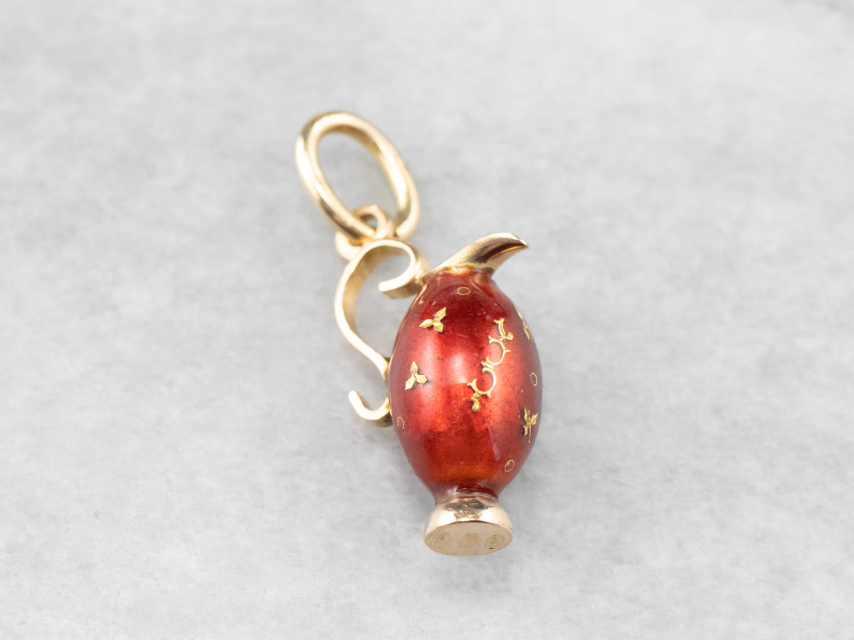Ornate Red Enamel and Gold Vase Charm