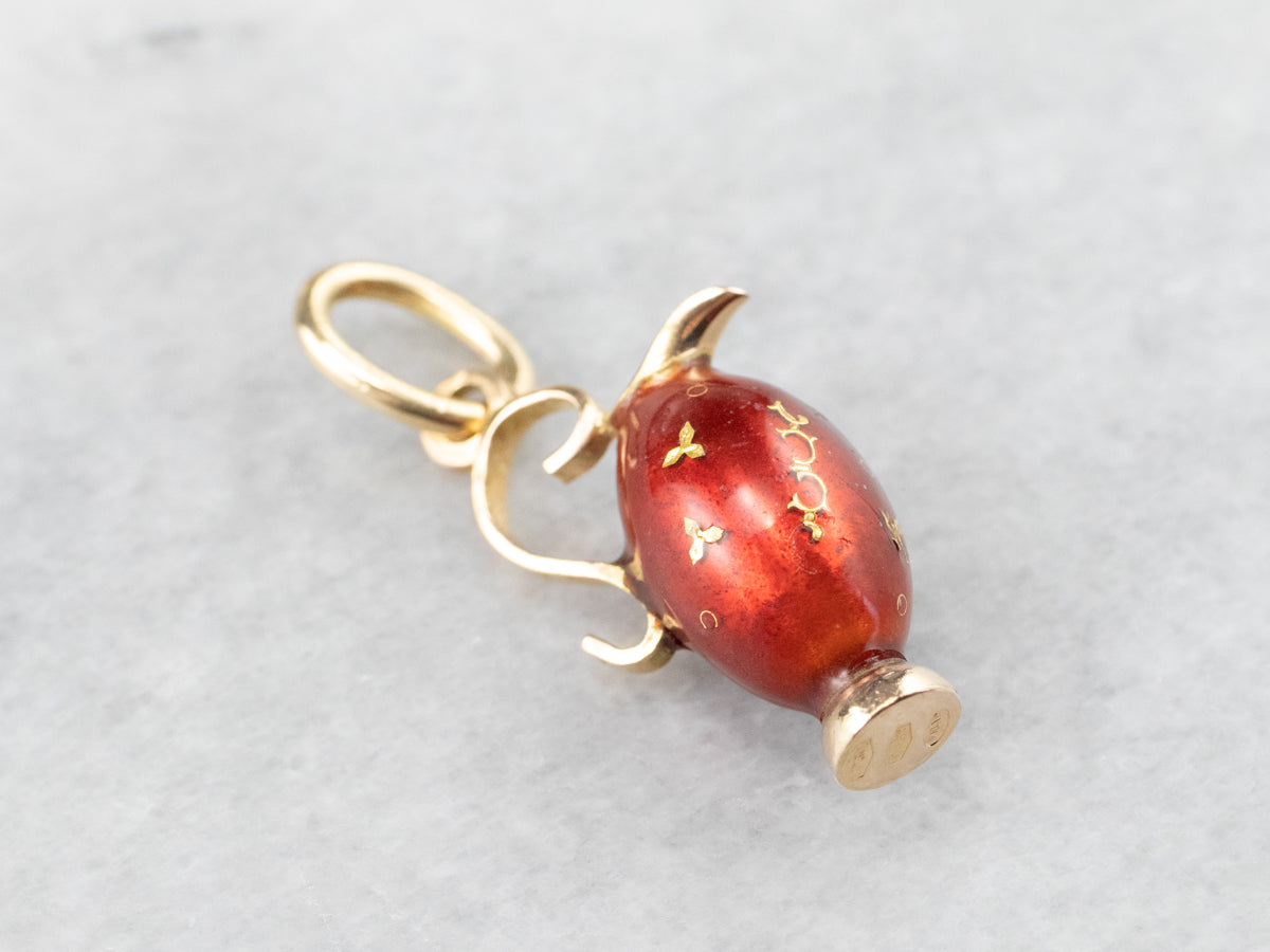 Ornate Red Enamel and Gold Vase Charm