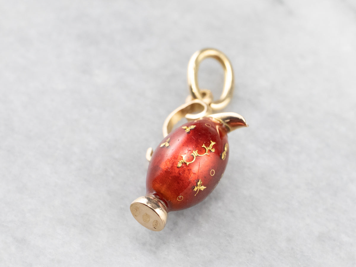 Ornate Red Enamel and Gold Vase Charm