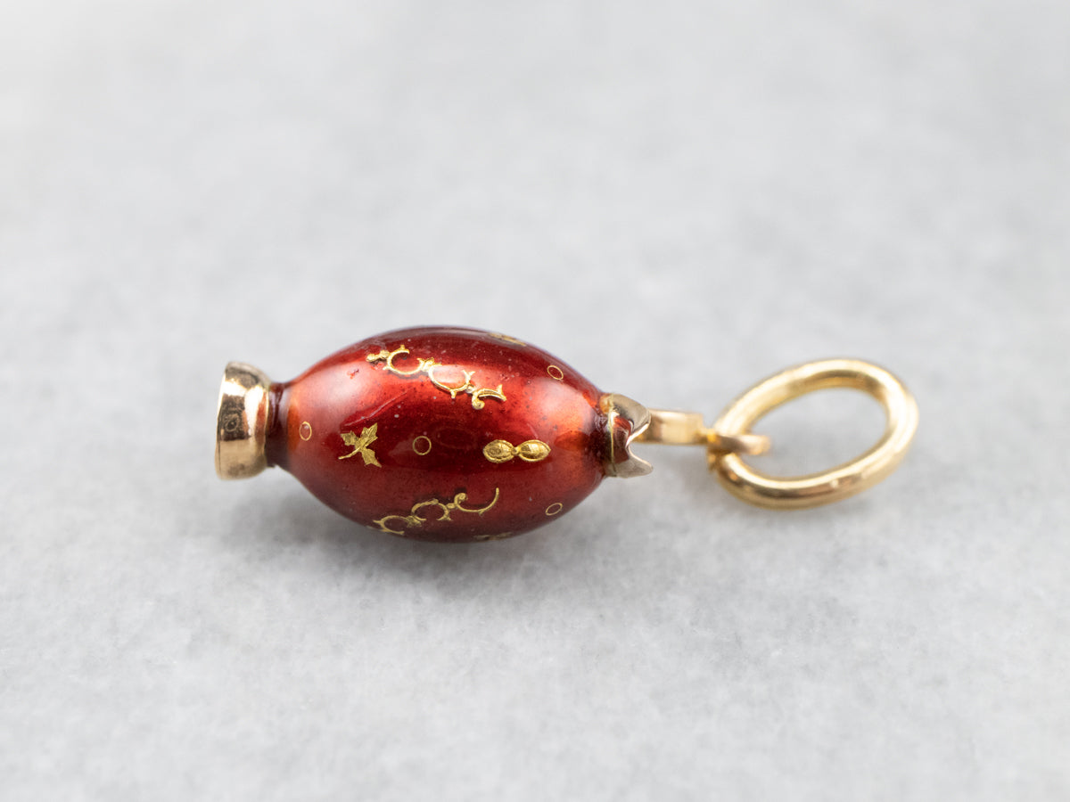 Ornate Red Enamel and Gold Vase Charm