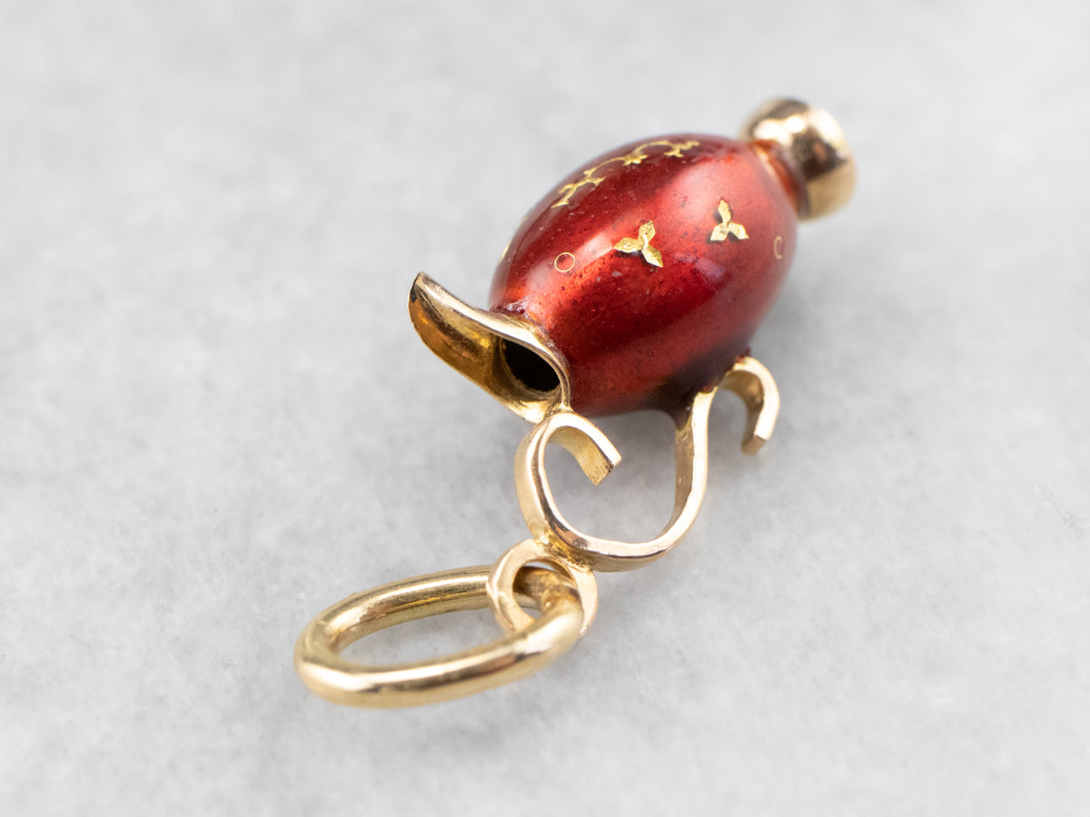 Ornate Red Enamel and Gold Vase Charm