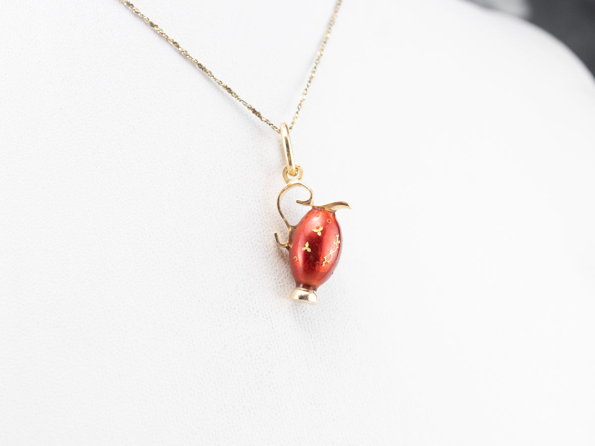 Ornate Red Enamel and Gold Vase Charm
