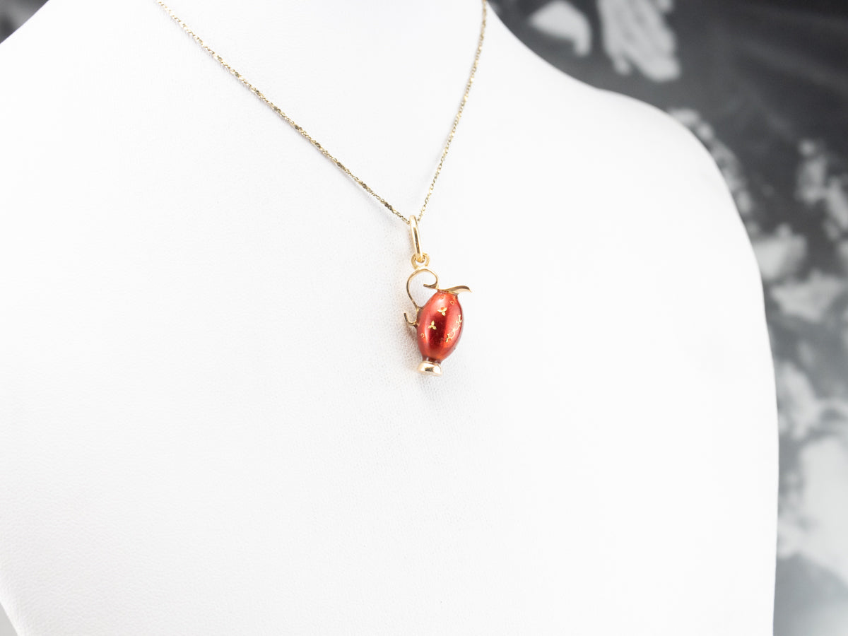 Ornate Red Enamel and Gold Vase Charm